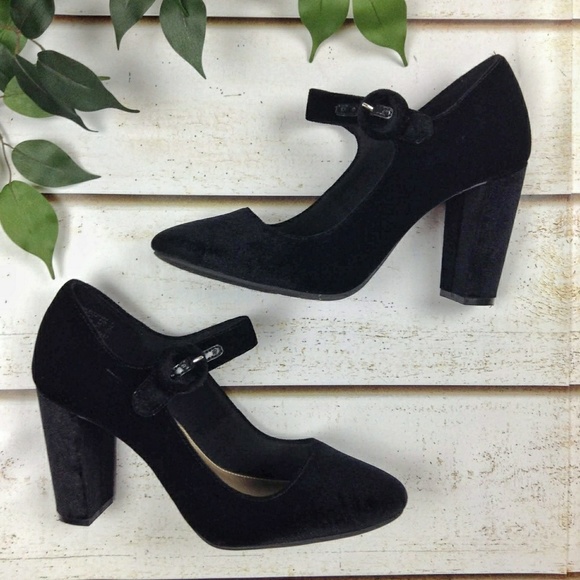 black velvet mary jane heels